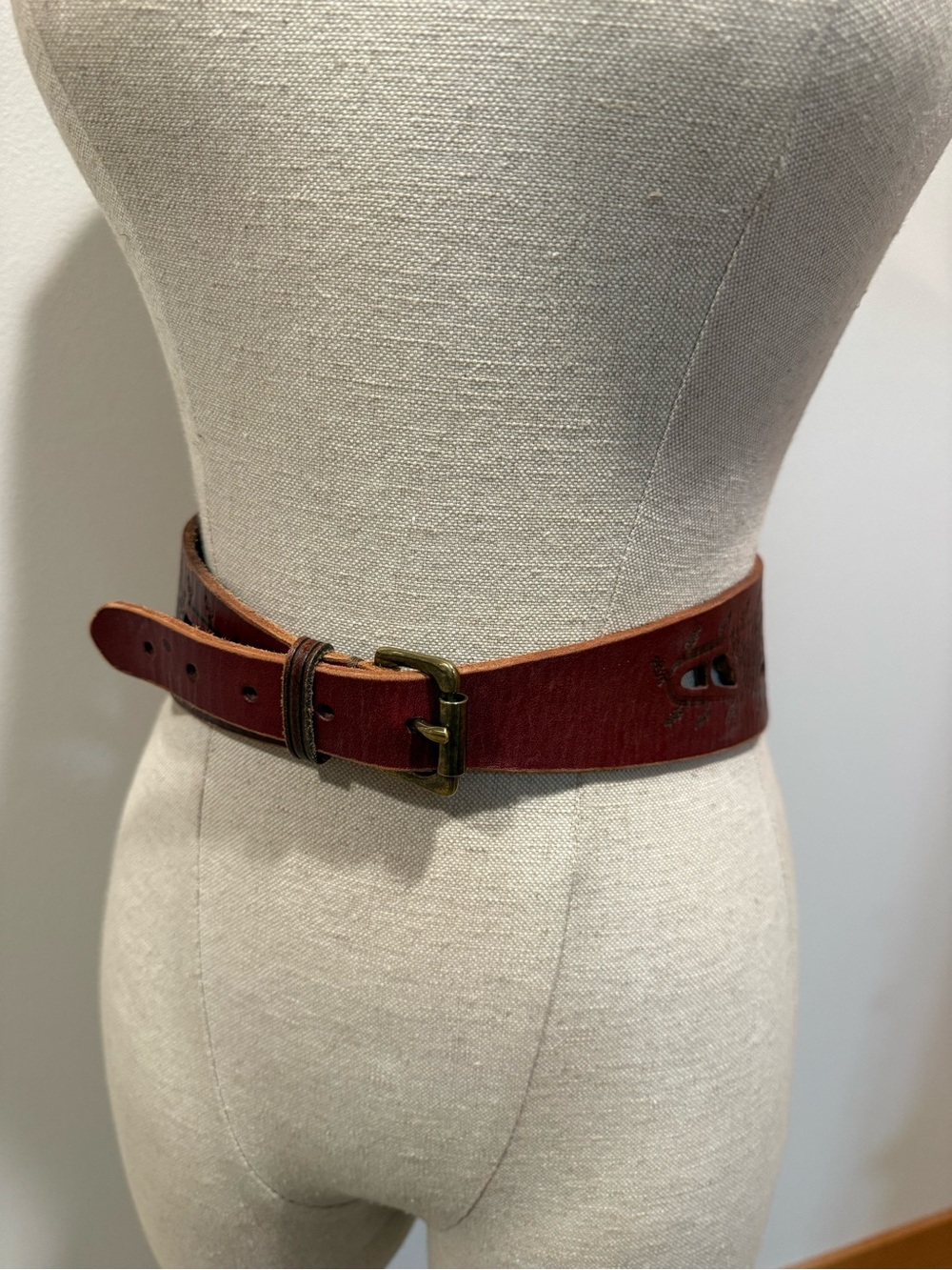 Wide Brown Leather High Waist Belt with Brass Buckle - Picture 2 of 5
